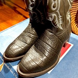 Vintage Tony Lama Cowboy Boots - Bull Hide - Black - Excellent with original Box